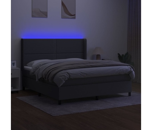 vidaXL Cama box spring colchón y luces LED tela gris oscuro 180x200 cm