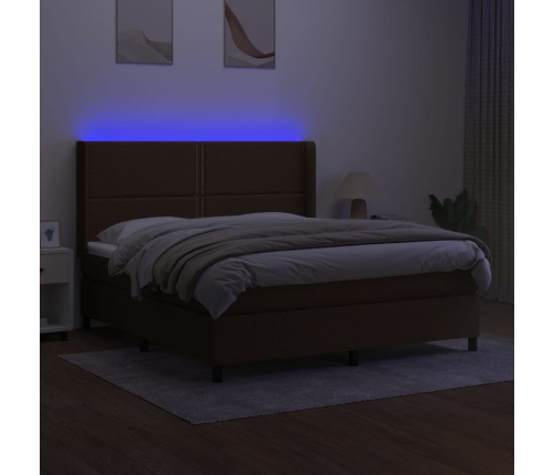 Cama box spring colchón luces LED tela marrón oscuro 180x200cm