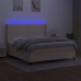 Cama box spring colchón y luces LED tela crema 180x200 cm