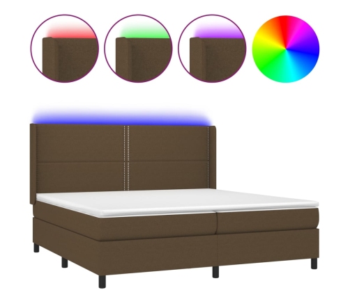 Cama box spring colchón luces LED tela marrón oscuro 200x200 cm