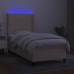 Cama box spring colchón y luces LED tela crema 100x200 cm