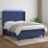 Cama box spring colchón y luces LED tela azul 140x190 cm