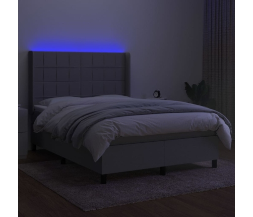 Cama box spring colchón y luces LED tela gris claro 140x200 cm