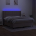 Cama box spring colchón y luces LED tela gris taupe 160x200 cm