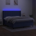 Cama box spring colchón y luces LED tela azul 160x200 cm