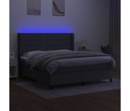 Cama box spring colchón y luces LED tela gris oscuro 180x200 cm