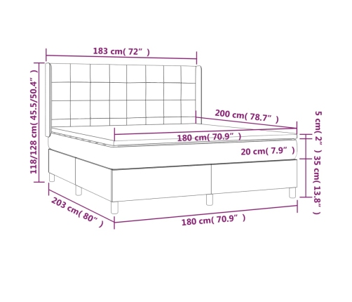 Cama box spring colchón y luces LED tela negro 180x200 cm