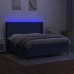 Cama box spring colchón y luces LED tela azul 180x200 cm