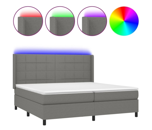 Cama box spring colchón y luces LED tela gris claro 200x200 cm