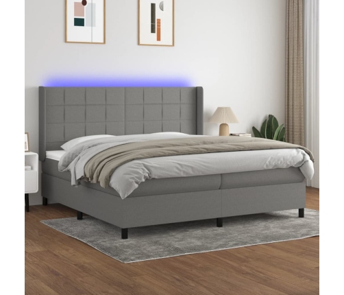 Cama box spring colchón y luces LED tela gris claro 200x200 cm