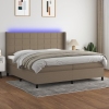 Cama box spring colchón y luces LED tela gris taupe 200x200 cm