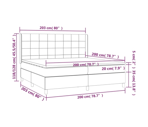 Cama box spring colchón y luces LED tela crema 200x200 cm