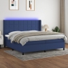 Cama box spring colchón y luces LED tela azul 200x200 cm