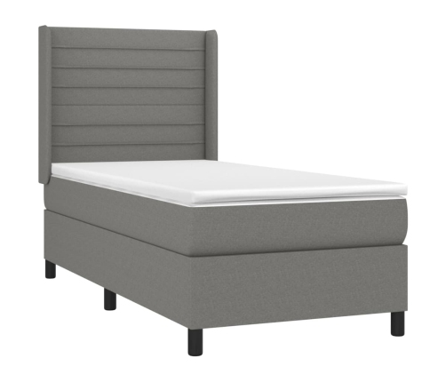 Cama box spring colchón y luces LED tela gris oscuro 80x200 cm