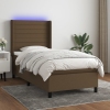 Cama box spring colchón y luces LED tela marrón oscuro 80x200cm