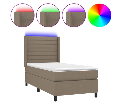 Cama box spring colchón y luces LED gris taupe 80x200 cm