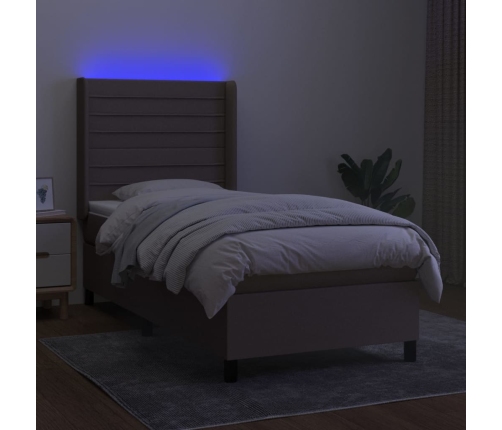 Cama box spring colchón y luces LED gris taupe 80x200 cm