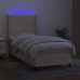 Cama box spring colchón y luces LED tela crema 80x200 cm