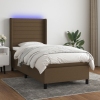 Cama box spring colchón y luces LED tela marrón oscuro 90x190cm