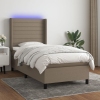 Cama box spring colchón y luces LED tela gris taupe 90x190 cm