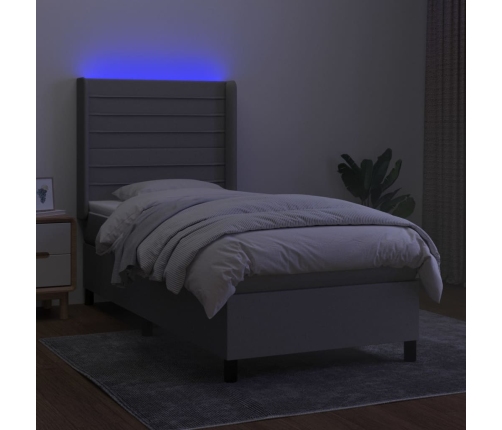 Cama box spring colchón y luces LED tela gris claro 100x200 cm