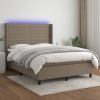 Cama box spring colchón y luces LED tela gris taupe 140x190 cm