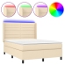 Cama box spring colchón y luces LED tela crema 140x200 cm