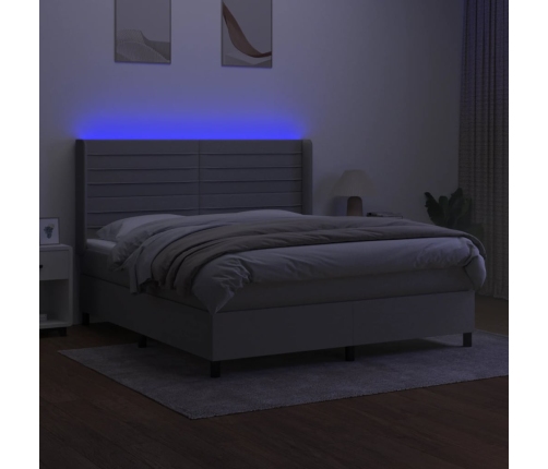 Cama box spring colchón y luces LED tela gris claro 160x200 cm