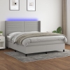 Cama box spring colchón y luces LED tela gris claro 160x200 cm