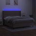 Cama box spring colchón y luces LED tela gris taupe 160x200 cm