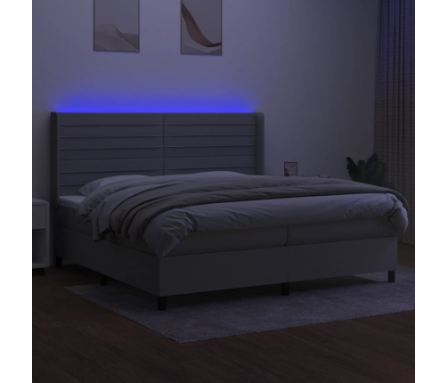 Cama box spring con colchón tela y LED gris claro 200x200 cm