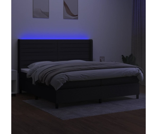 Cama box spring colchón y luces LED tela negro 200x200 cm