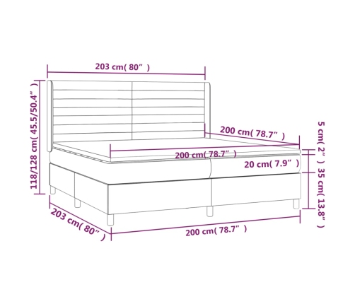 Cama box spring colchón y luces LED tela negro 200x200 cm