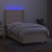 Cama box spring colchón y luces LED tela color crema 90x190 cm