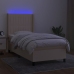 Cama box spring colchón y luces LED tela crema 90x200 cm