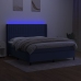 Cama box spring colchón y luces LED tela azul 160x200 cm