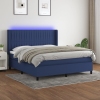 Cama box spring colchón y luces LED tela azul 160x200 cm