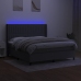 Cama box spring colchón y luces LED tela gris oscuro 180x200 cm