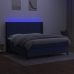 Cama box spring colchón y luces LED tela azul 180x200 cm