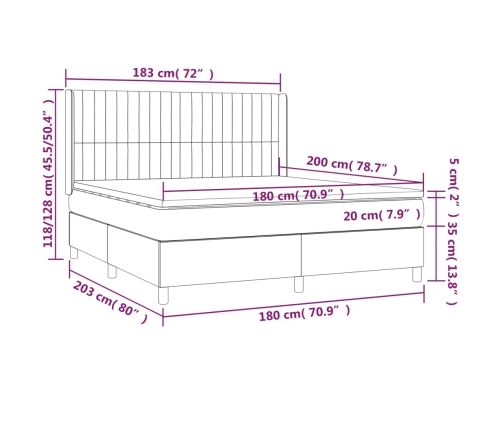 Cama box spring colchón y luces LED tela azul 180x200 cm