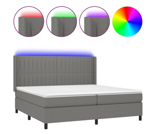 Cama box spring colchón y luces LED tela gris claro 200x200 cm