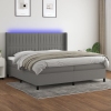 Cama box spring colchón y luces LED tela gris claro 200x200 cm