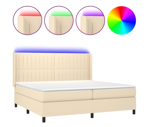 vidaXL Cama box spring colchón y luces LED tela crema 200x200 cm