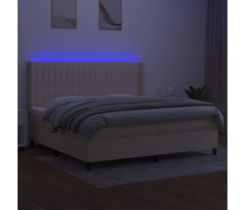 vidaXL Cama box spring colchón y luces LED tela crema 200x200 cm