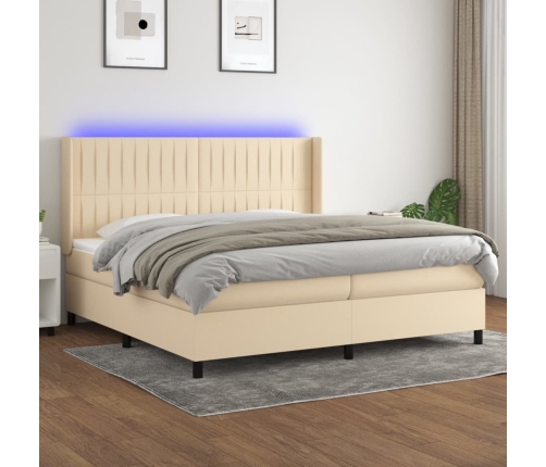 vidaXL Cama box spring colchón y luces LED tela crema 200x200 cm