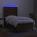 Cama box spring colchón y luces LED tela marrón oscuro 80x200cm