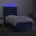 Cama box spring colchón y luces LED tela azul 80x200 cm