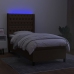 Cama box spring colchón y luces LED tela marrón oscuro 90x190cm