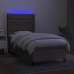 Cama box spring colchón y luces LED tela gris taupe 90x190 cm