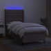 Cama box spring colchón y luces LED tela gris taupe 90x200 cm